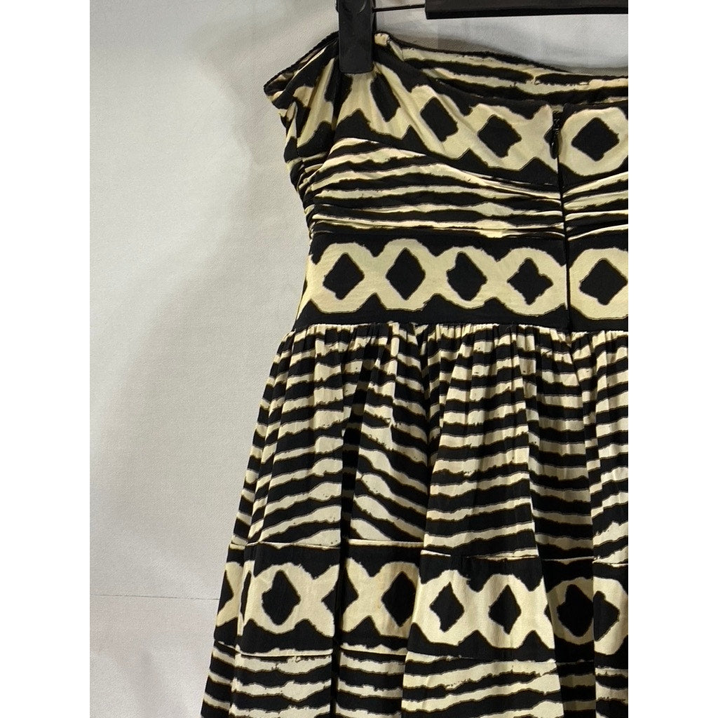 TRACY REESE New York Women's Black/Cream Printed Strapless Midi Dress SZ S