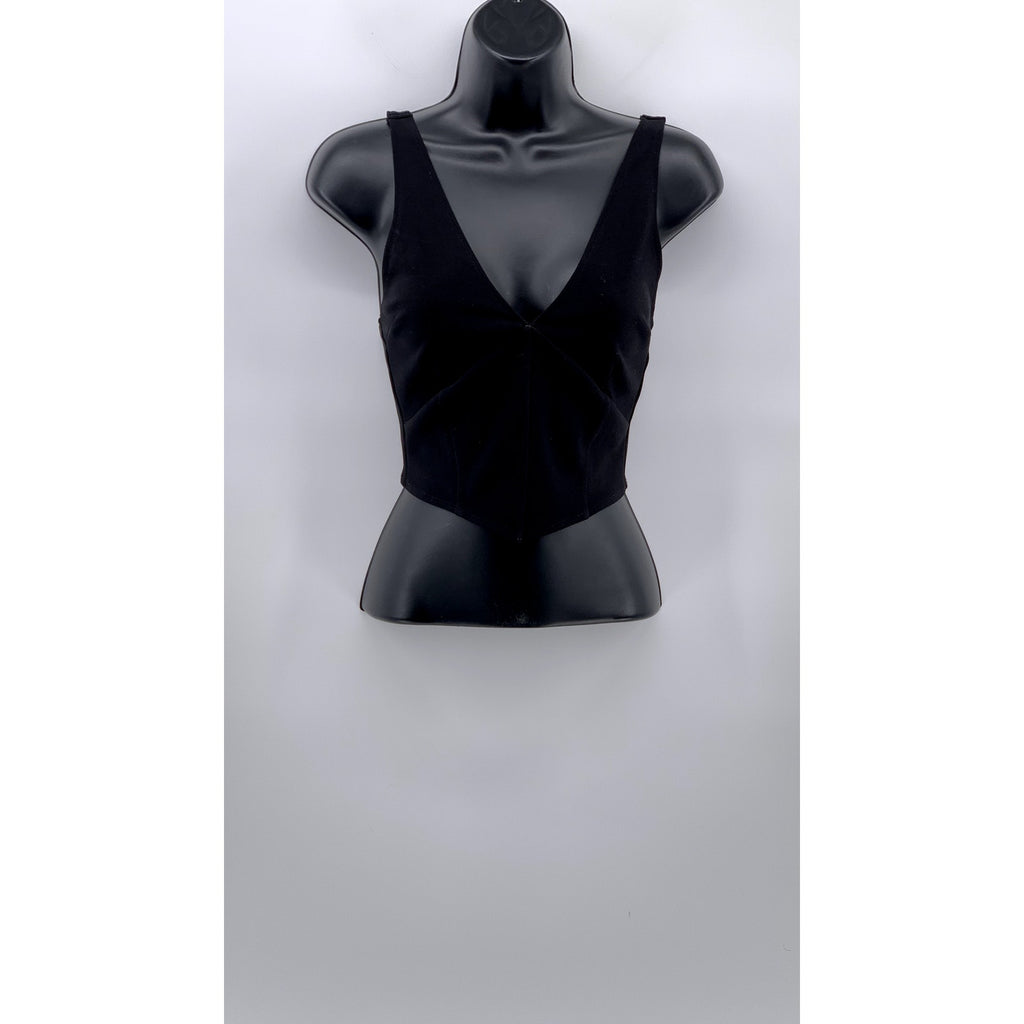 ABERCROMBIE & FITCH Women's Black Solid V-Neck Tank Crop Top SZ XS