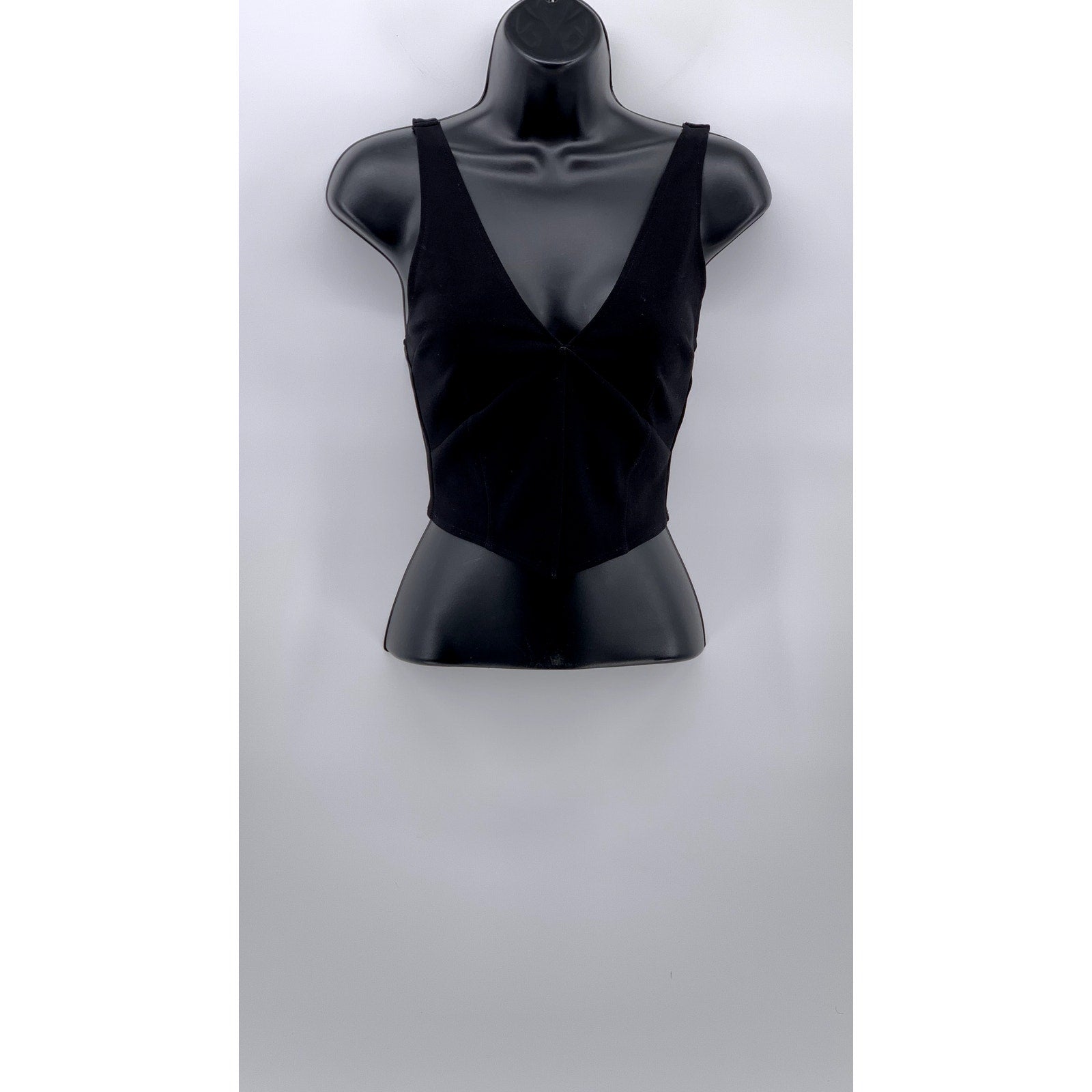 ABERCROMBIE & FITCH Women's Black Solid V-Neck Tank Crop Top SZ XS