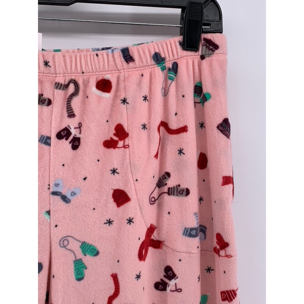 JOYSPUN Women's Pink Christmas Print Fleece Pajama Pants SZ S