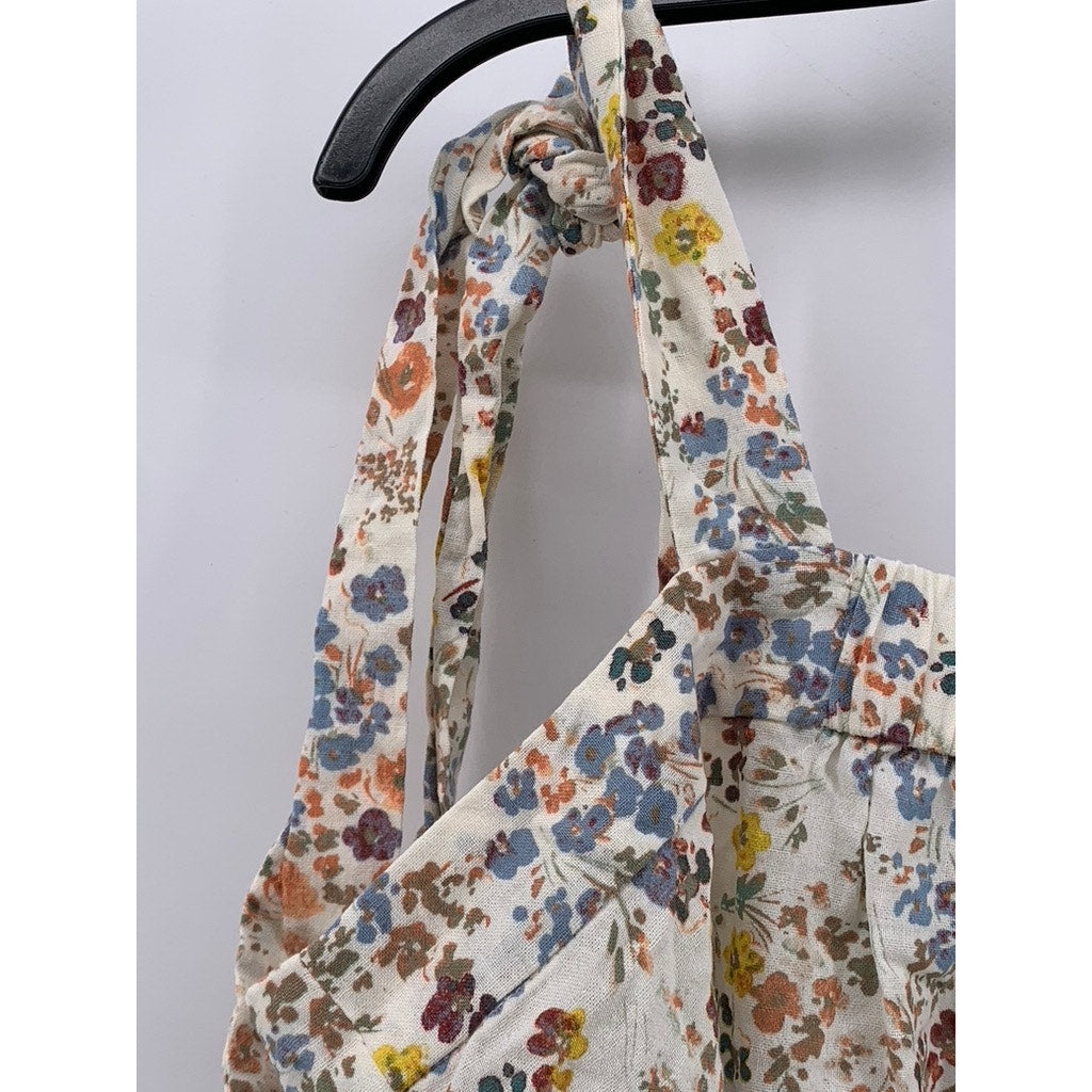 A.N.A A NEW APPROACH Women's White Floral Tie-Sleeve Cotton-Blend Tank Top SZ L