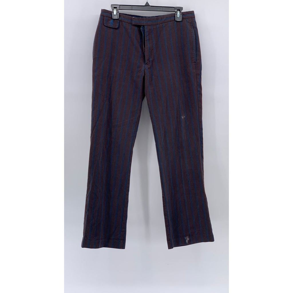 PENGUIN Men's Brown-Blue Striped Flat Front Straight-Leg Regular Fit Pant SZ 32