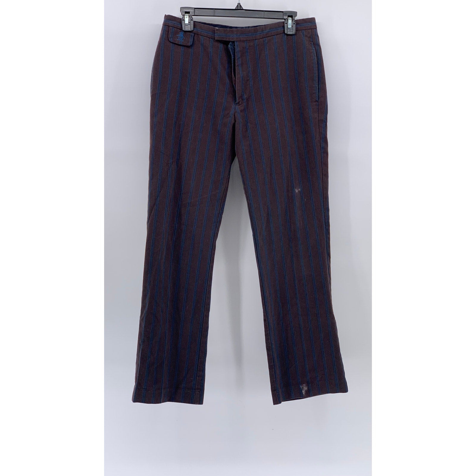 PENGUIN Men's Brown-Blue Striped Flat Front Straight-Leg Regular Fit Pant SZ 32