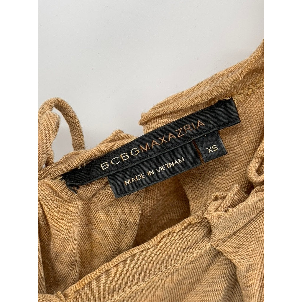BCBMAXAZARIA Women's Tan Scoop-Neck Short Sleeve Bodycon Mini Dress SZ XS