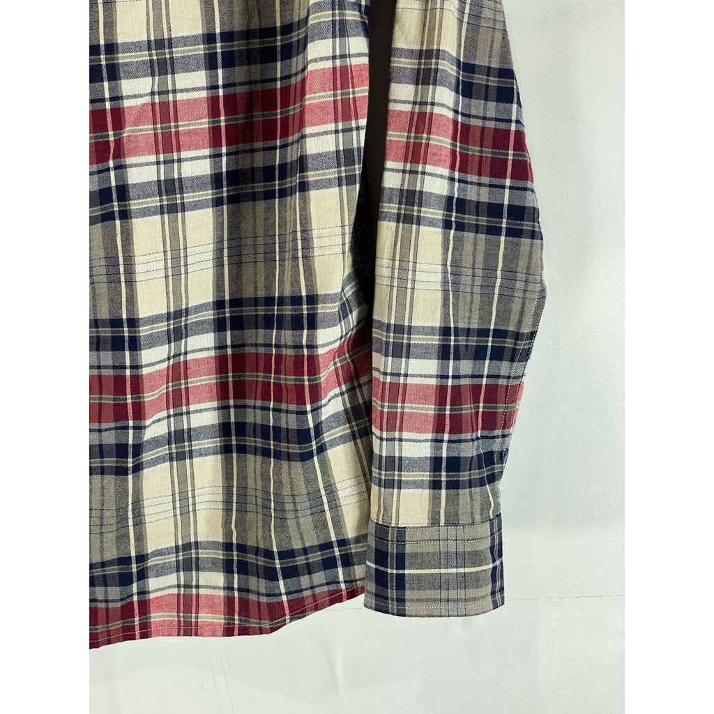 TOPMAN Men's Multicolor Plaid Button-Up Regular-Fit Long Sleeve Shirt SZ S