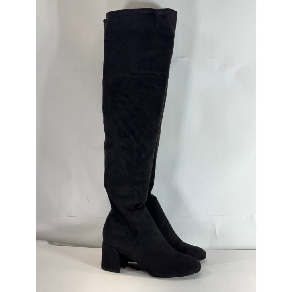 NINE WEST Women's Black Faux Suede Yanie Over-The-Knee Block-Heel Boots SZ 7.5