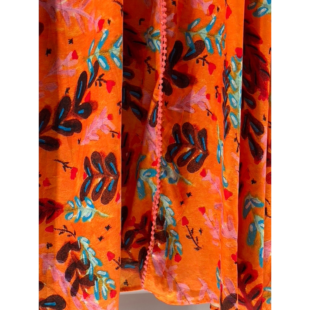 ROEGIE Women's Orange Printed Knit Trim V-Neck Loose-Fit Pullover Dress SZ M