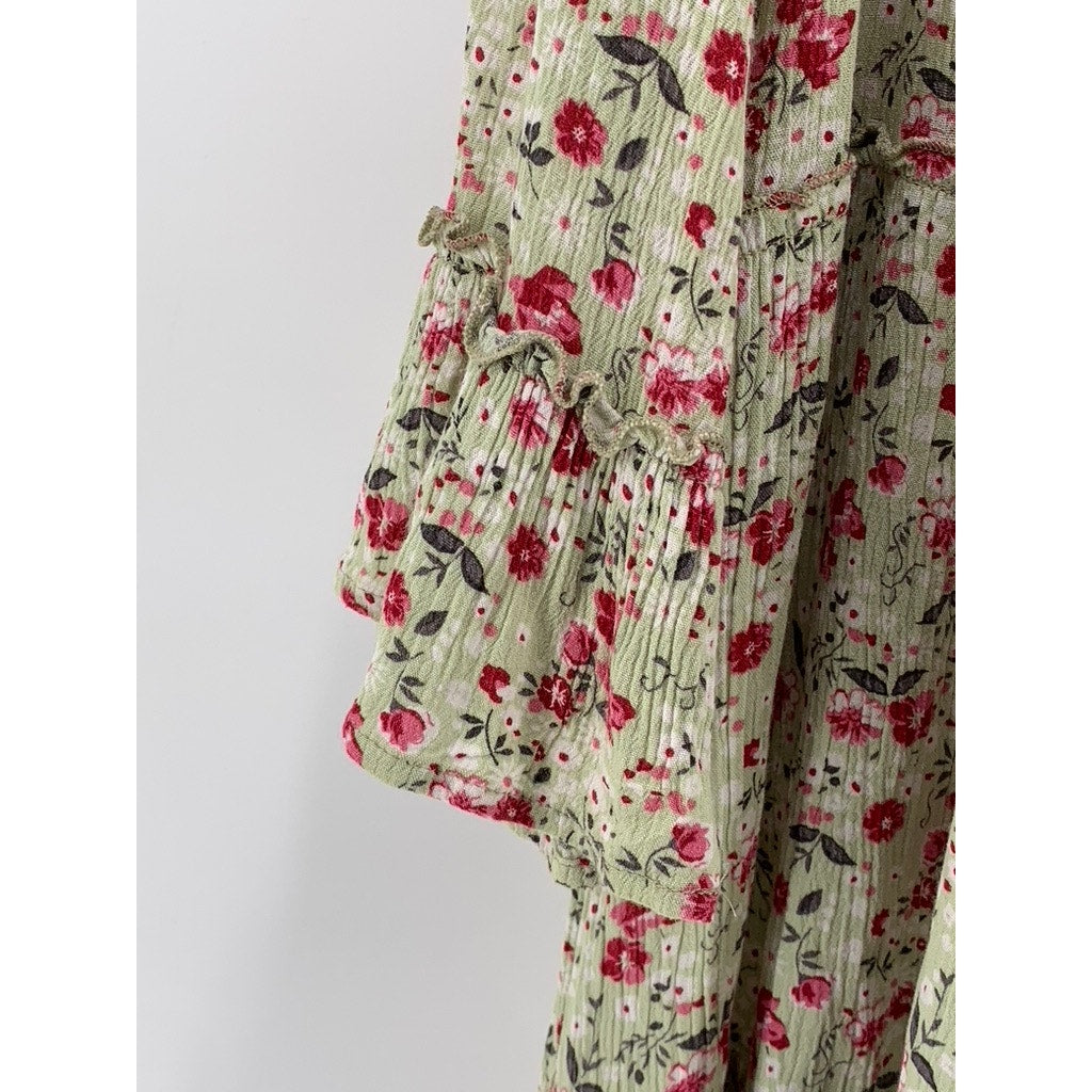 SUZANNE BETRO Women's Light Green Floral Long Sleeve A-Line Dress SZ XL