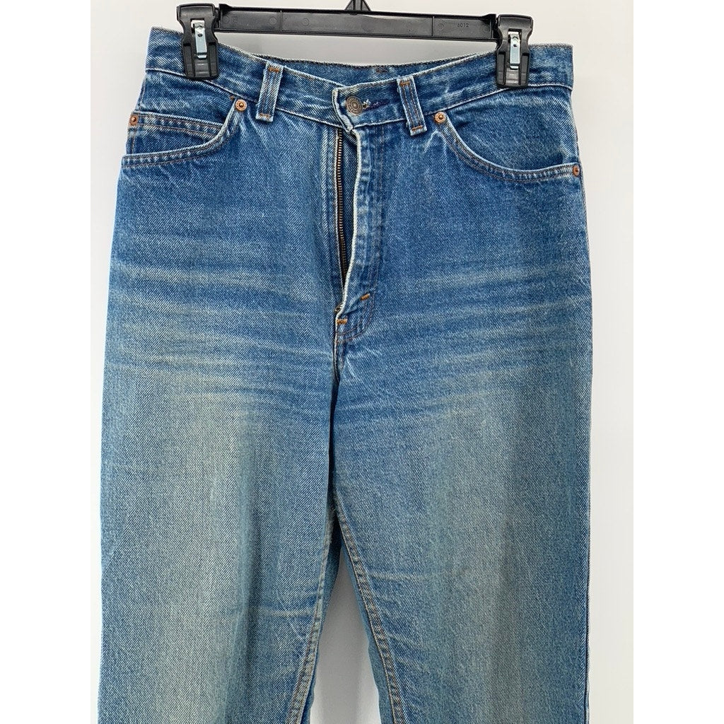 LEVI'S Misses Vintage Medium Blue Denim Frayed Classic Straight Jeans SZ L