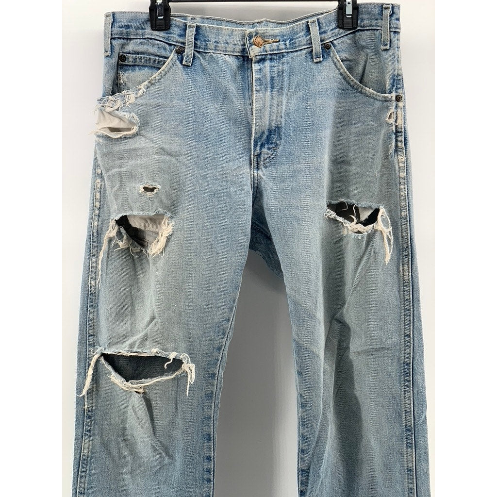 DICKIES Men's Light Blue Denim Distressed Straight-Leg Regular-Fit Jeans SZ 34