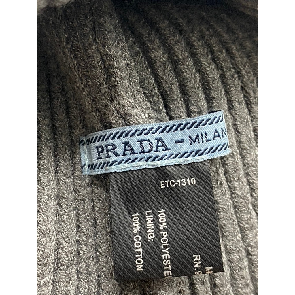 PRADA MILANO Men's Charcoal Gray Ribbed Pull-On Knit Beanie OS
