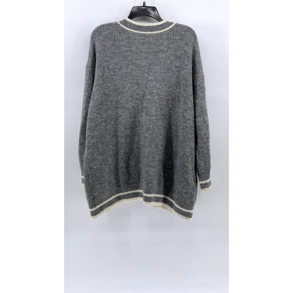 A NEW DAY Women's Gray Ribbed V-Neck Button-Up Oversized Cardigan SZ 2XL