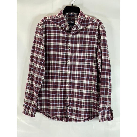 AMERICAN EAGLE OUTFITTERS Men's Burgundy Plaid Seriously Soft Flannel Shirt SZ M