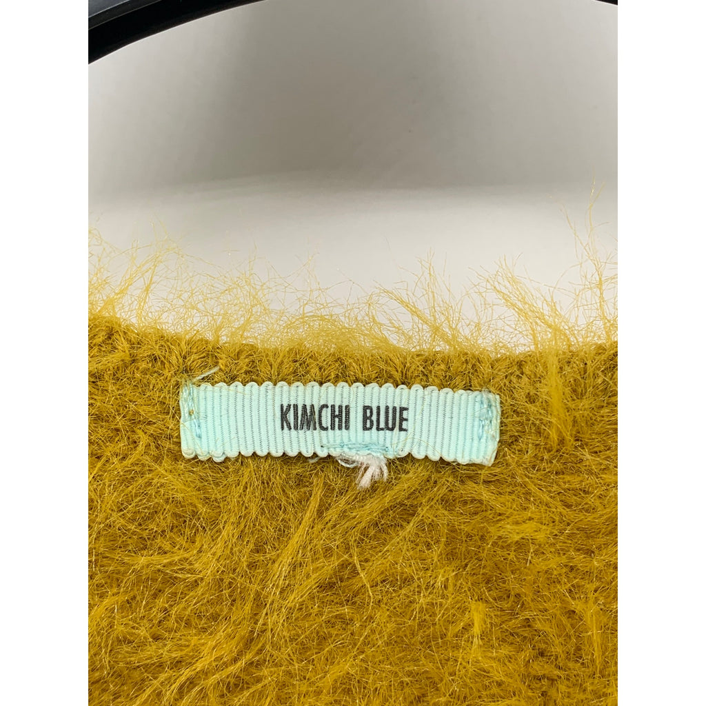 KIMCHI BLUE Women’s Yellow Fuzzy Halter Spaghetti Strap Crop Top SZ S