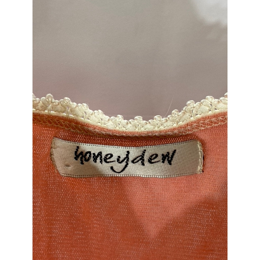 HONEYDEW Women's Pink-Beige Lace-Trim V-Neck Lettuce Hem Pullover Camisole SZ S