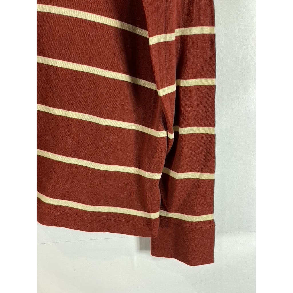 UNTUCKIT Men's Red/Yellow Julius Striped Regular-Fit Long Sleeve Polo Shirt SZ M