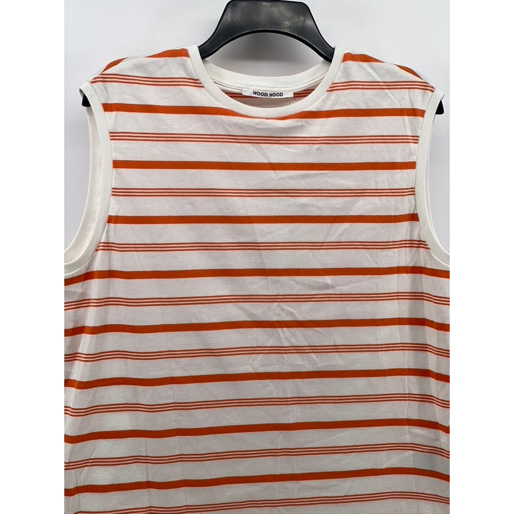 WOOD WOOD Women's White-Orange Crewneck Lydia Striped Sleeveless Top SZ XS