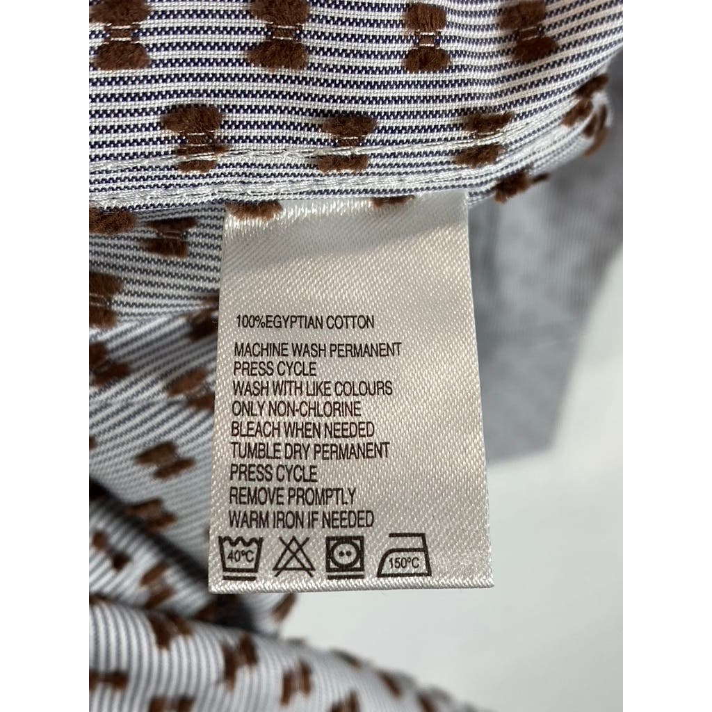 BLACK & BROWN 1826 Men's Grey Printed 80'S 2-Ply Slim-Fit Dress Shirt SZ 15.5/35
