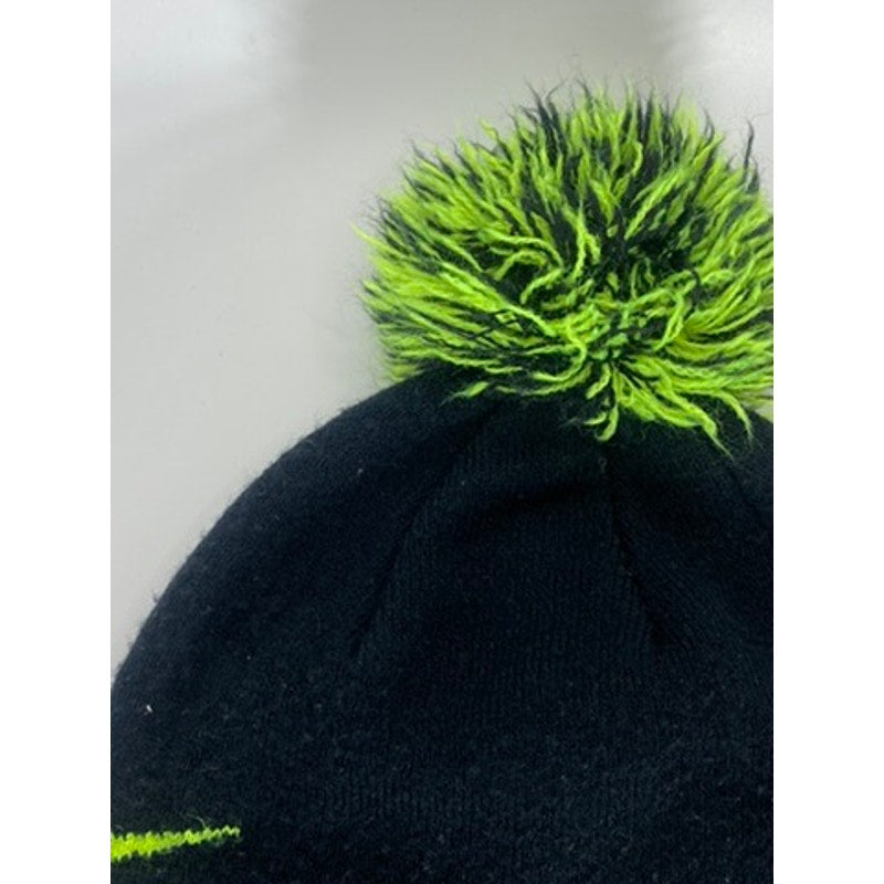 NIKE Youth Black/Neon Green Swoosh Logo Pom-Pom Knit Beanie Hat SZ OS