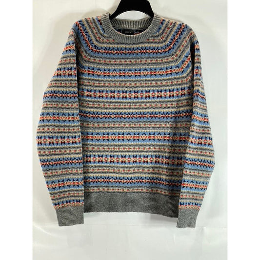 J.CREW Men's Grey Multi Crewneck Lambswool Pullover Sweater SZ M