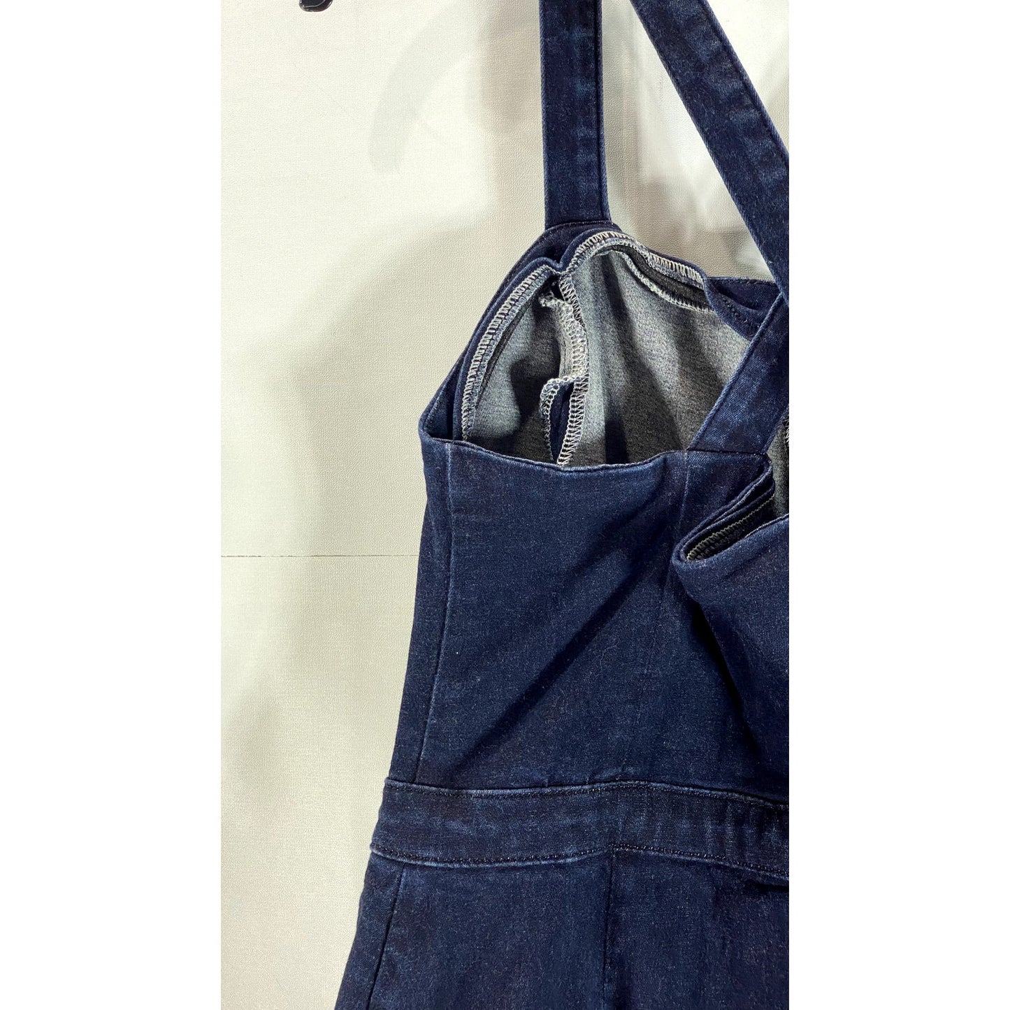 TOPSHOP MOTO Women's Blue Denim Button-Up Square-Neck Crossback Mini Dress SZ 10