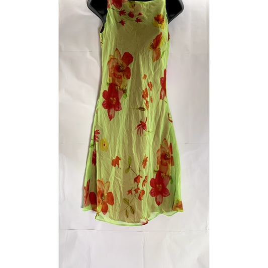 CACHE Women's Vintage Yellow-Red Floral Sheer High-Neck Mini Cocktail Dress SZ S