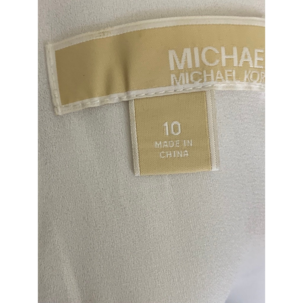 MICHAEL MICHAEL KORS Women's Cream/Black Four-Strap Back Scoop-Neck Top SZ 10