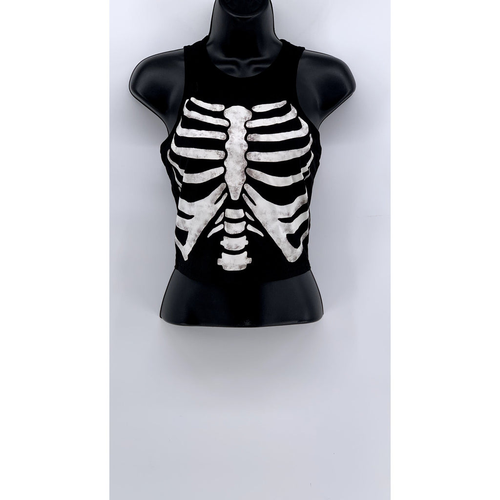 SHEIN Women's Black-White Skeleton Crewneck Sleeveless Cropped Tank SZ M
