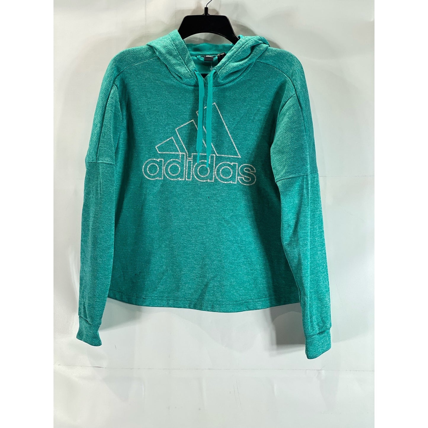 ADIDAS Women's Blue-Green Graphic Climawarm Thumbhole Pullover Hoodie SZ M