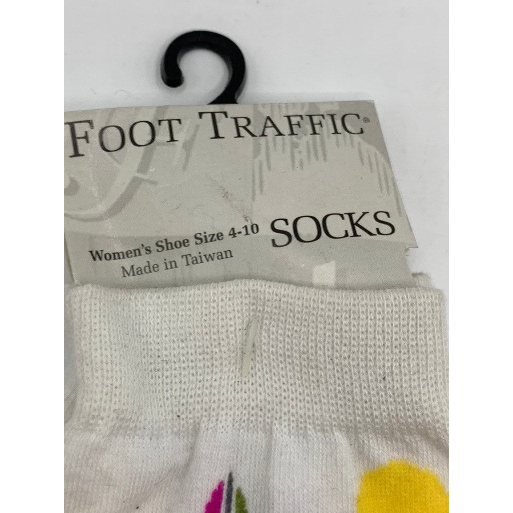 FOOT TRAFFIC Women's White Multi Sail Print Crew Socks SZ 4-10