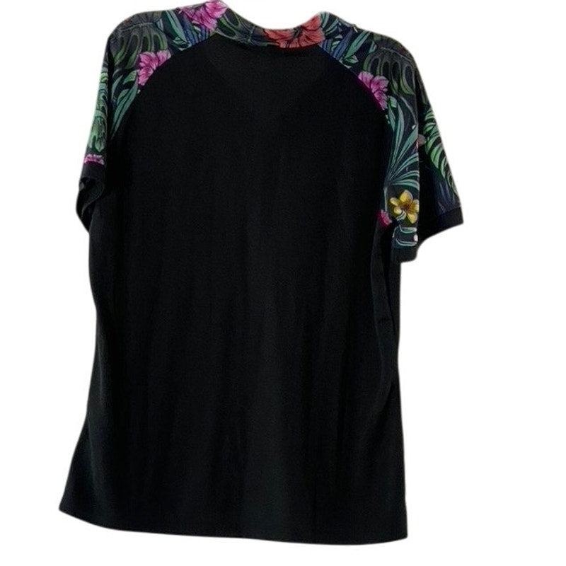 SALTY MONKEY Men's Black Floral Print Short Sleeve Polo Shirt SZ M