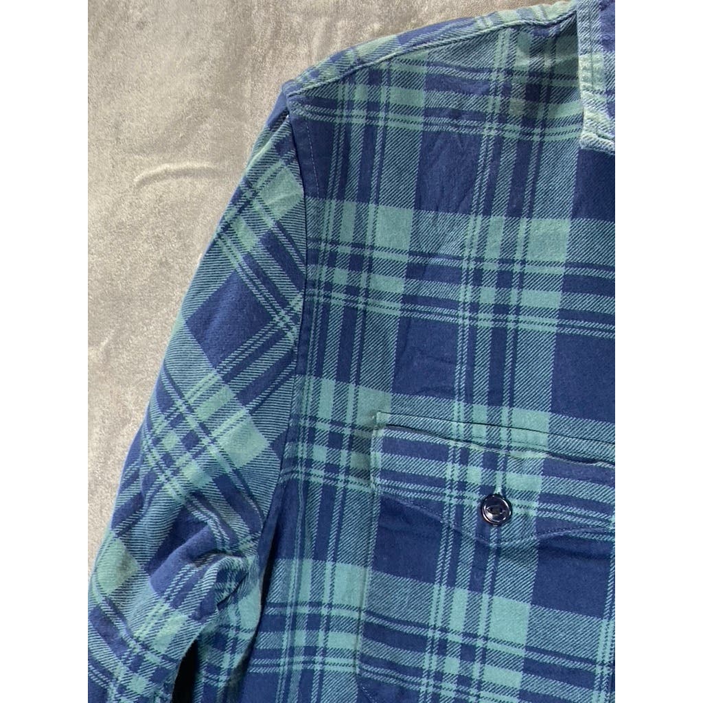BONOBOS Men's Blue Plaid Standard-Fit Button-Up Long Sleeve Shirt SZ M