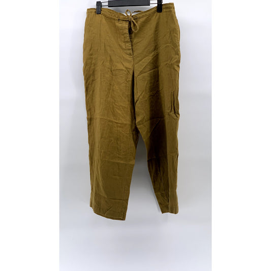 ANN TAYLOR Women’s Tan Linen Button-Front Drawstring Pull-On Pants SZ 8