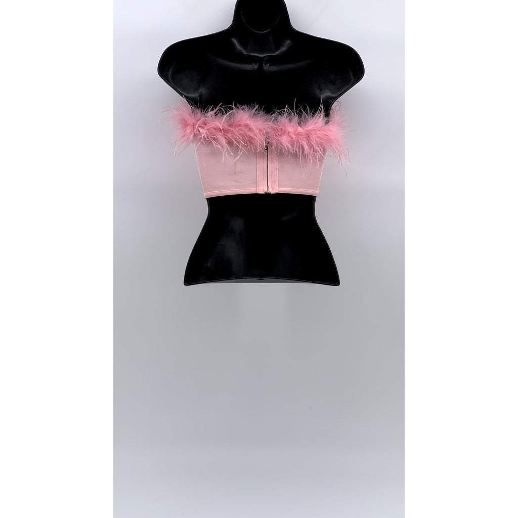 SUPERDOWN Women's Light Pink Ramona Furry Strapless Coquette Crop Top SZ XS