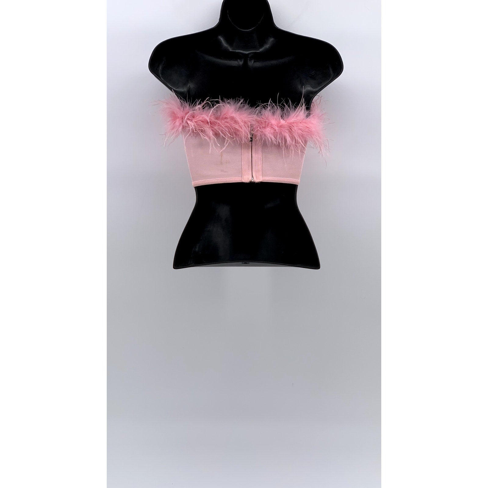 SUPERDOWN Women's Light Pink Ramona Furry Strapless Coquette Crop Top SZ XS