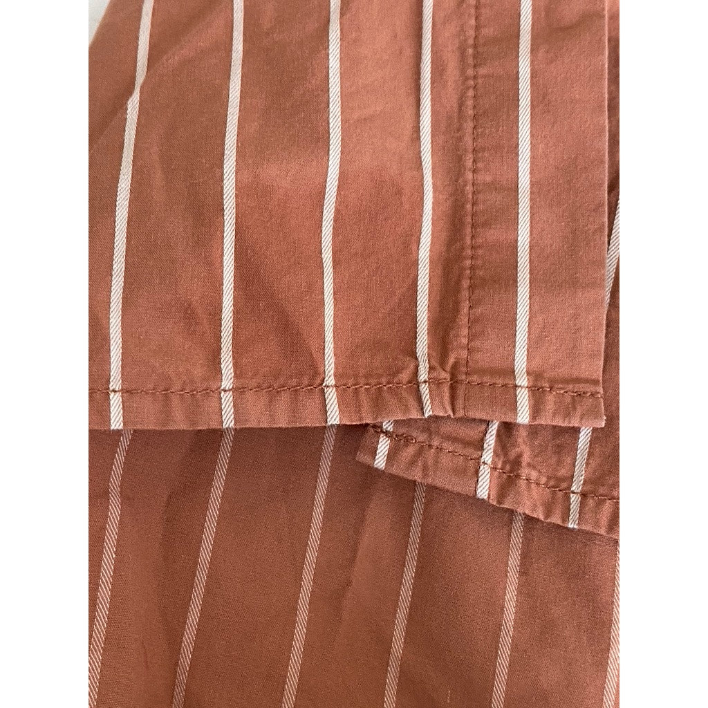 A NEW DAY Women's Terracotta-White Striped Button-Up Long Sleeve Top SZ L