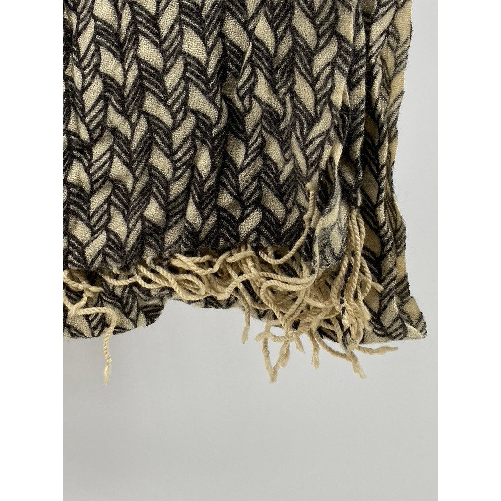 UNBRANDED Women's Brown-Beige Printed Fringe Knit Scarf SZ OS