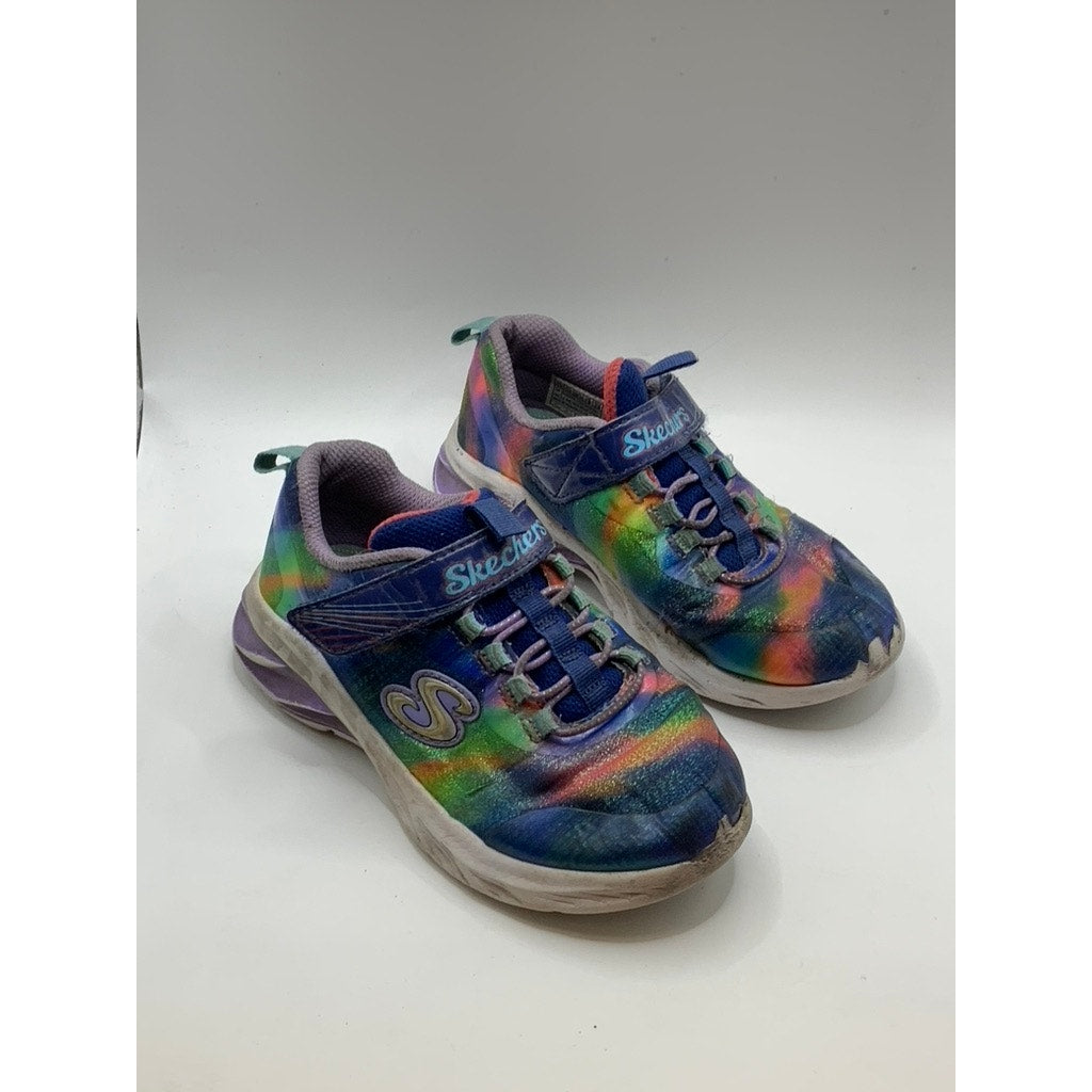 SKECHERS Little Girls' Blue-Multi Tie-Dye Coastline Running Shoes SZ 12