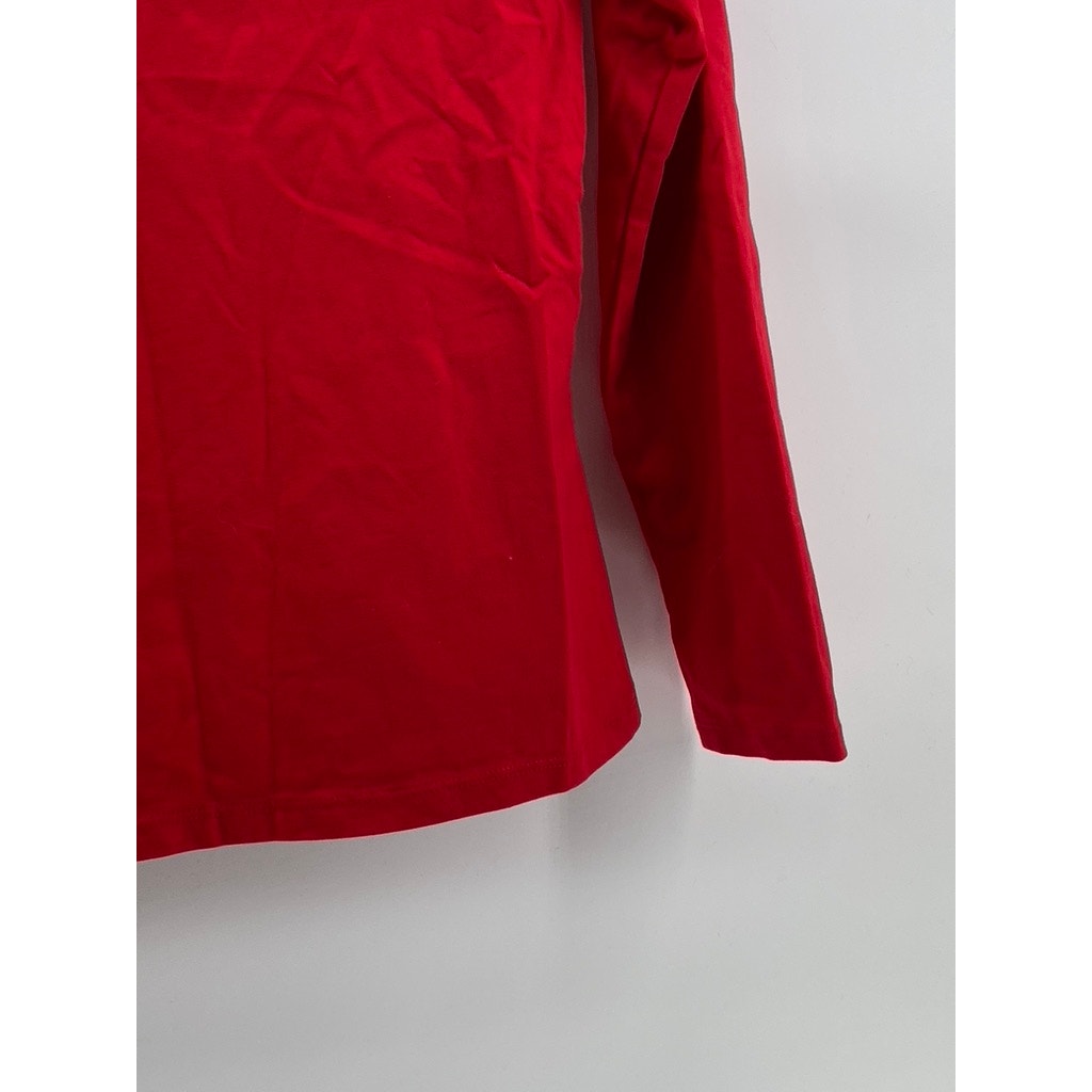 LANDS' END Women's Red-White Trim Crewneck Long Sleeve Pajama Top SZ XS
