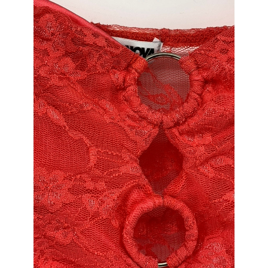 FASHION NOVA Women's Red Lace Cutout Strapless Bodysuit SZ XL