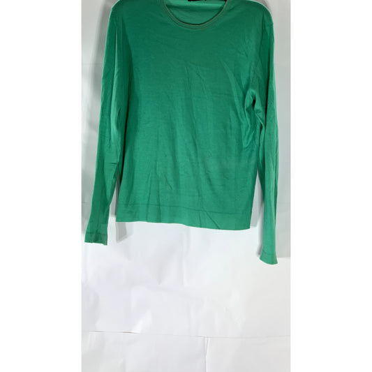 CALVIN KLEIN Collection Women's Green Crewneck Cashmere-Cotton Knit Sweater SZ M