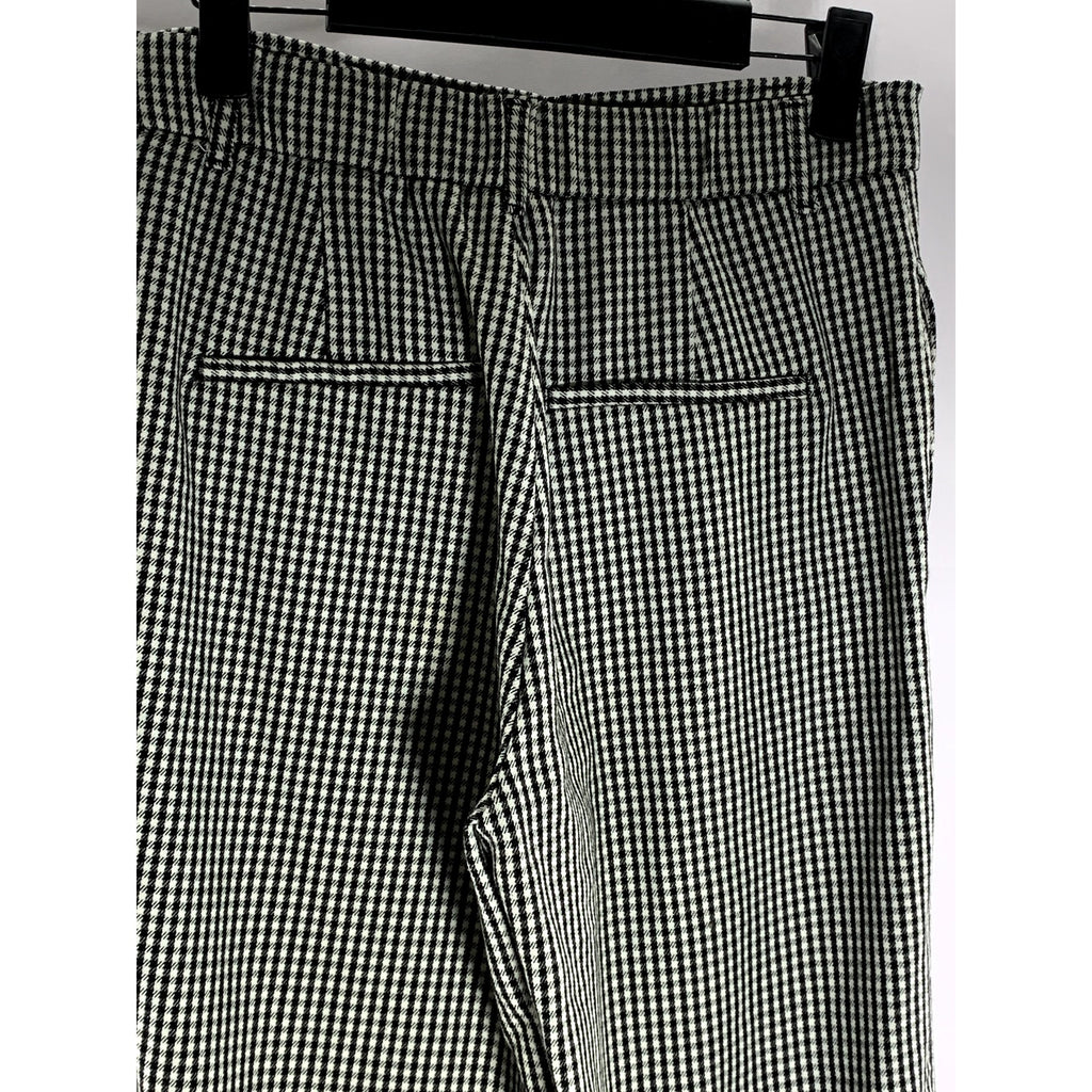 ZARA Women's Black/White Shepherd Check Straight Cuffed Wide-Leg Pant SZ S