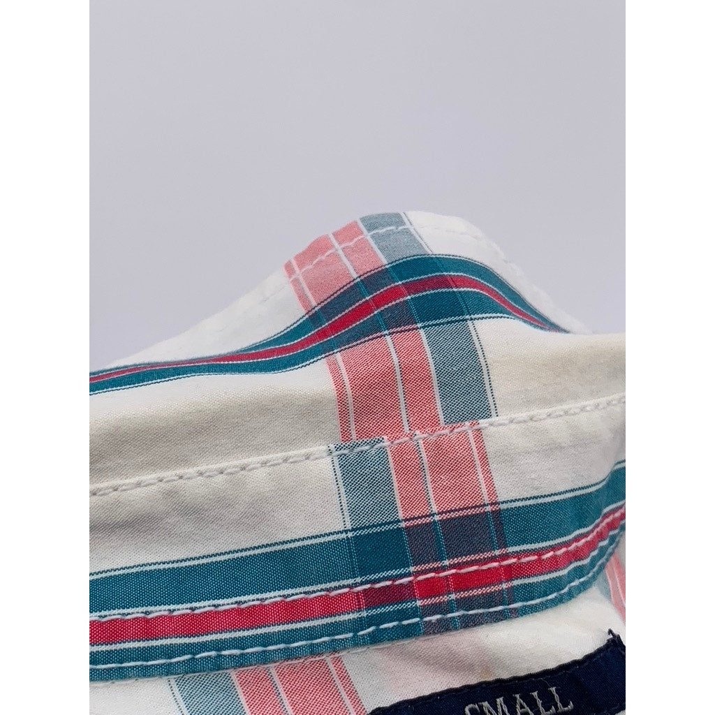 AMERICAN RAG Men's White-Multi Checkered Button-Up Short Sleeve Shirt SZ S