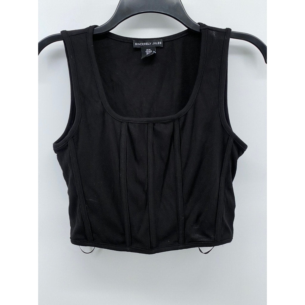 SINCERELY JULES Women's Black Corset Scoop-Neck Sleeveless Cropped Top SZ M