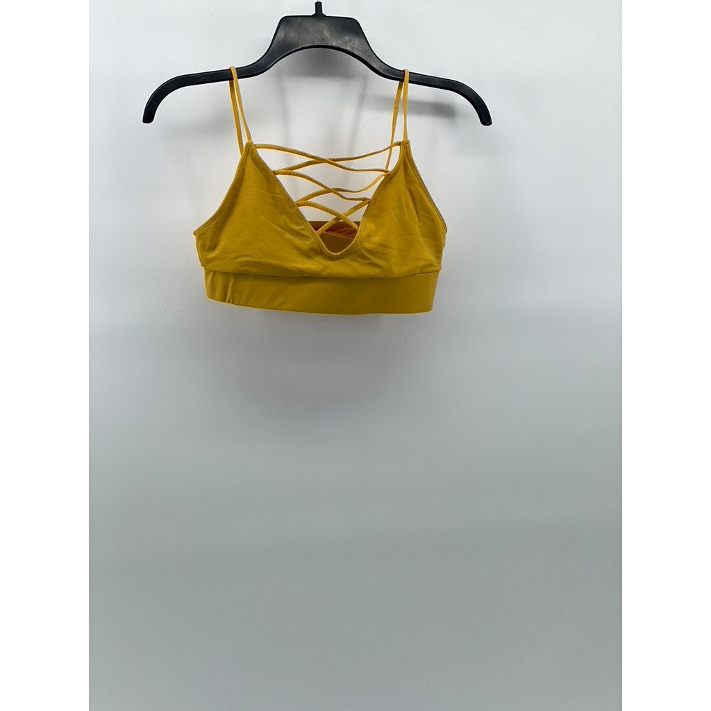 FOREVER 21 Women's Mustard Yellow Strappy V-Neck Spaghetti Strap Bikini Top SZ S