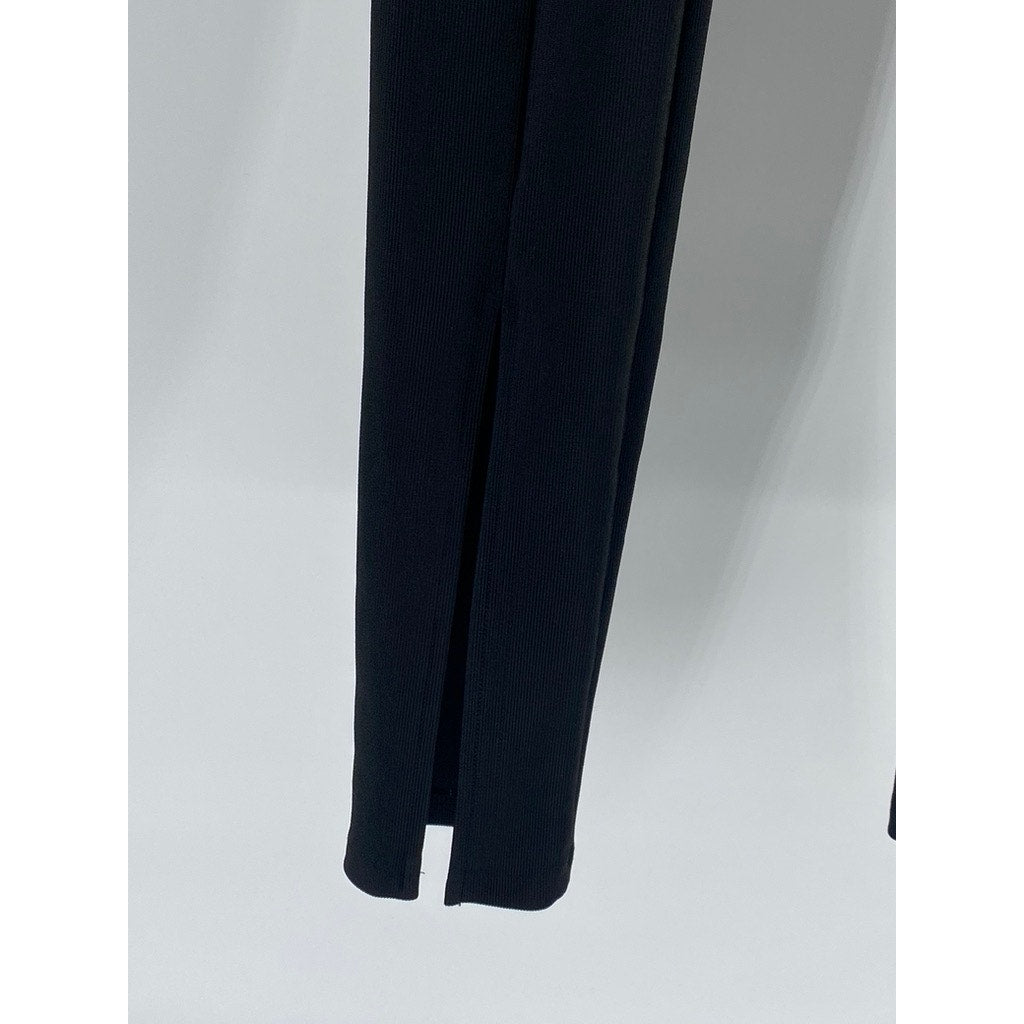 ZARA Women's Black Soft Ribbed Pull-On Side-Slit Hem Pants SZ S