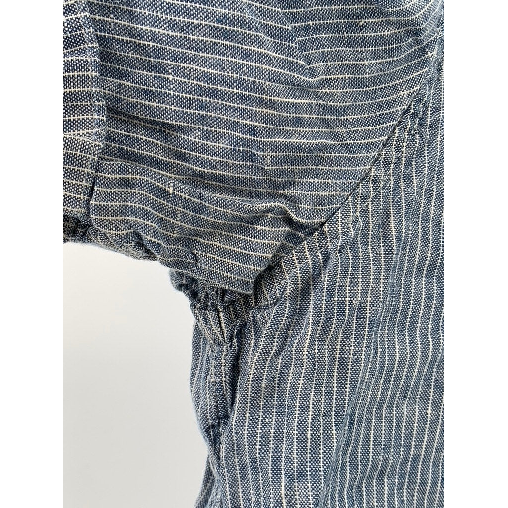 EVERLANE Men's Blue-White Micro Striped Linen Button-Up Short Sleeve Shirt SZ M