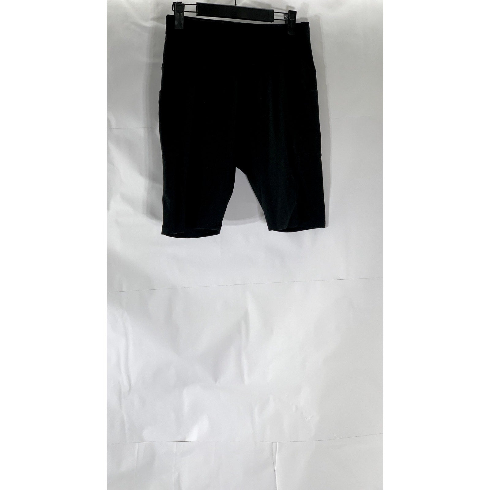 UNBRANDED Women's Black Solid Pull-On Stretch Side-Pocket Biker Shorts SZ L/XL