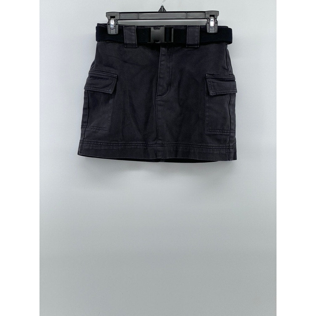PACSUN Women's Black Denim Buckle Belt A-line Cargo Mini Skirt SZ 26