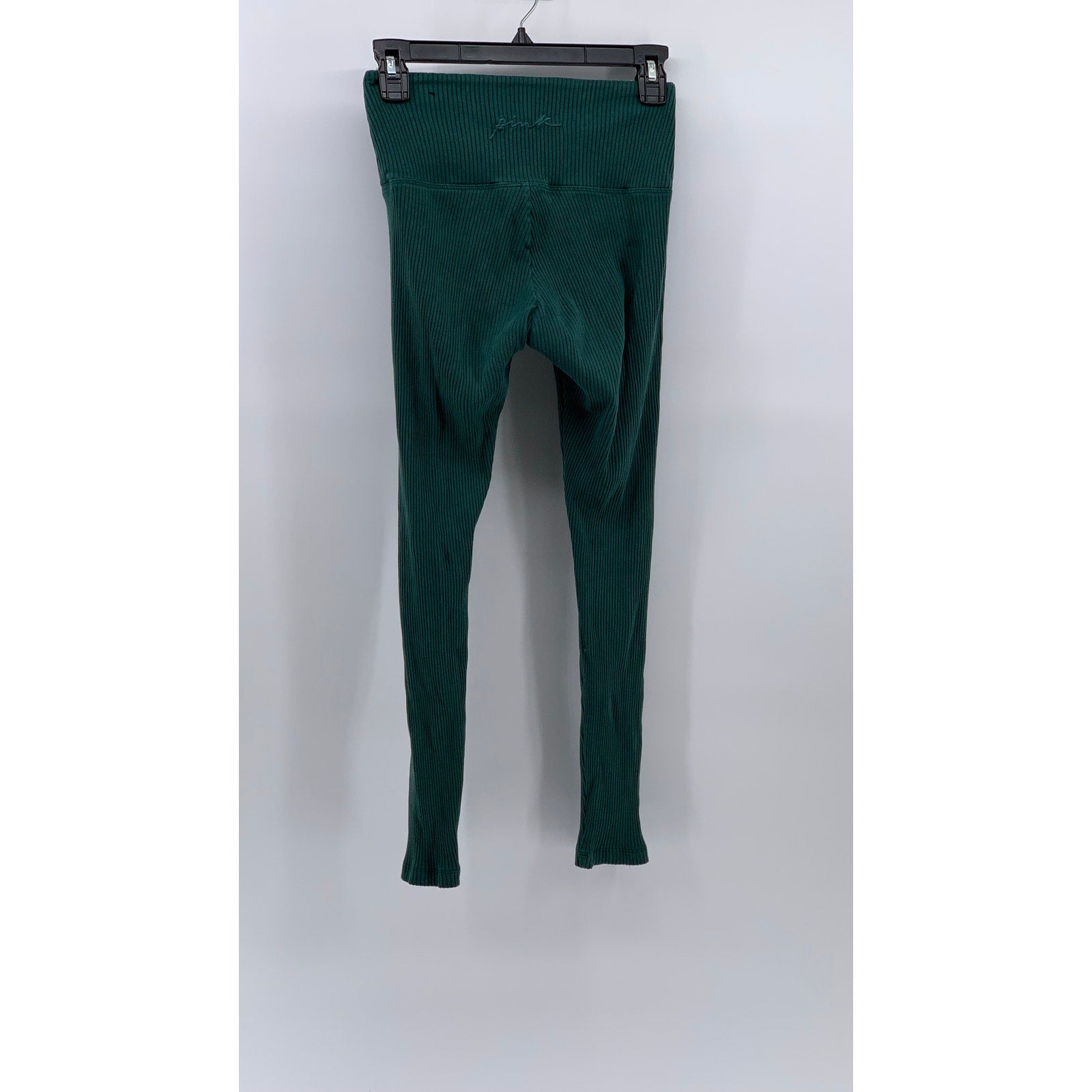 VICTORIA'S SECRET PINK Women's Dark Green Ribbed Fitted Yoga Leggings SZ XS